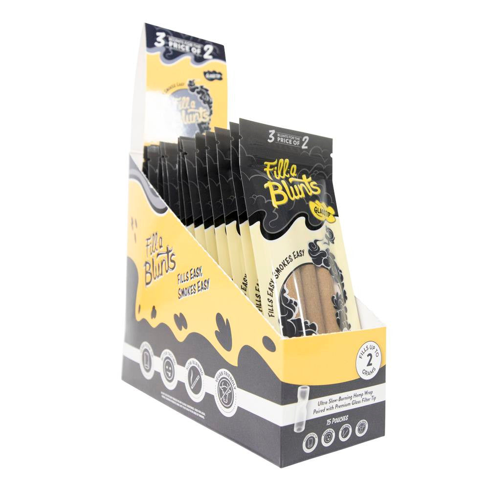 Fill-a Blunts | 2 Gram | Fatty Size Pre Rolled Blunt Tubes | Glass Filter Tips | 15 Pack Box