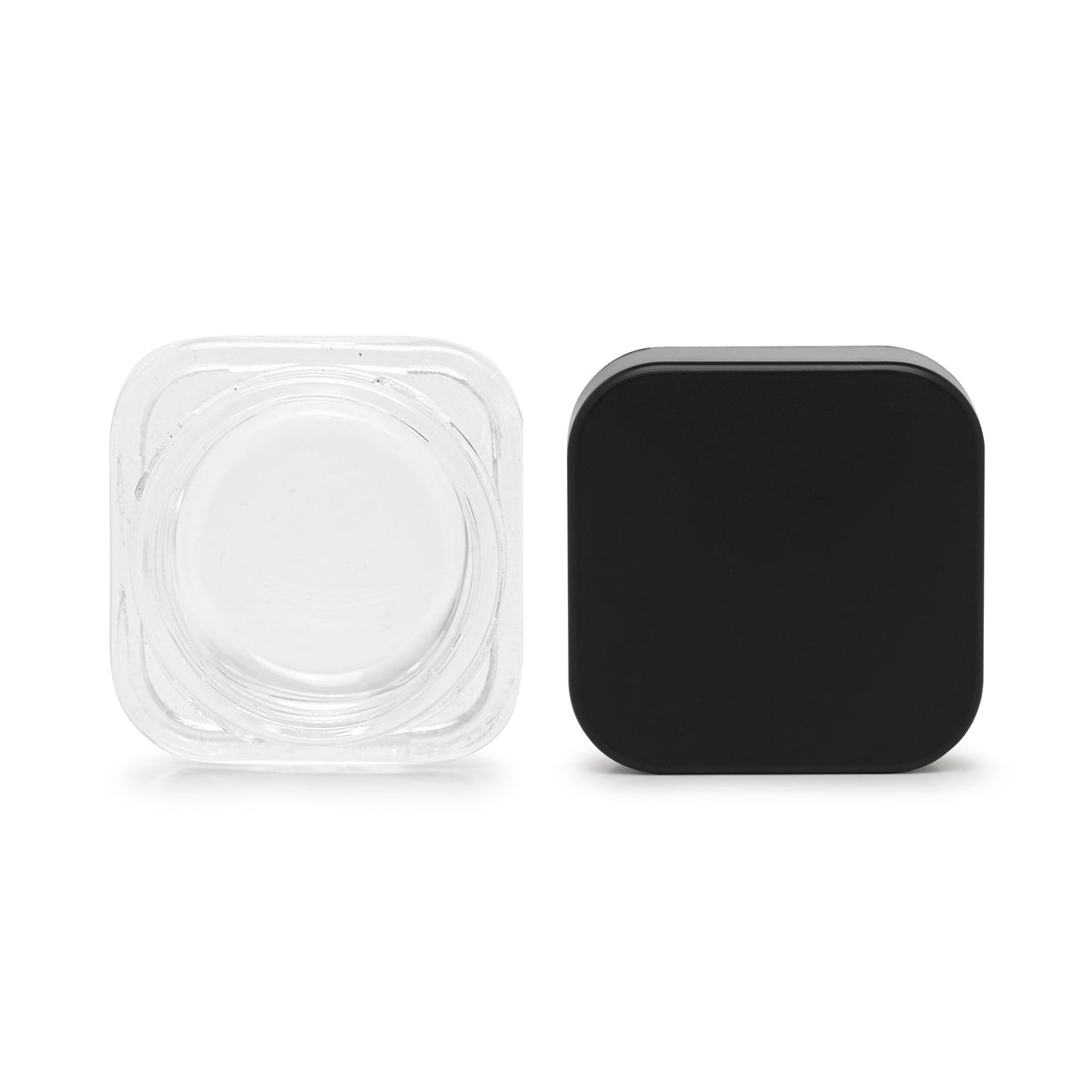 5ml Cube Glass Shoulderless Screw Top Jars w/ Child Resistant Lid (Clear Glass, Black Lid) | 100pc Carton