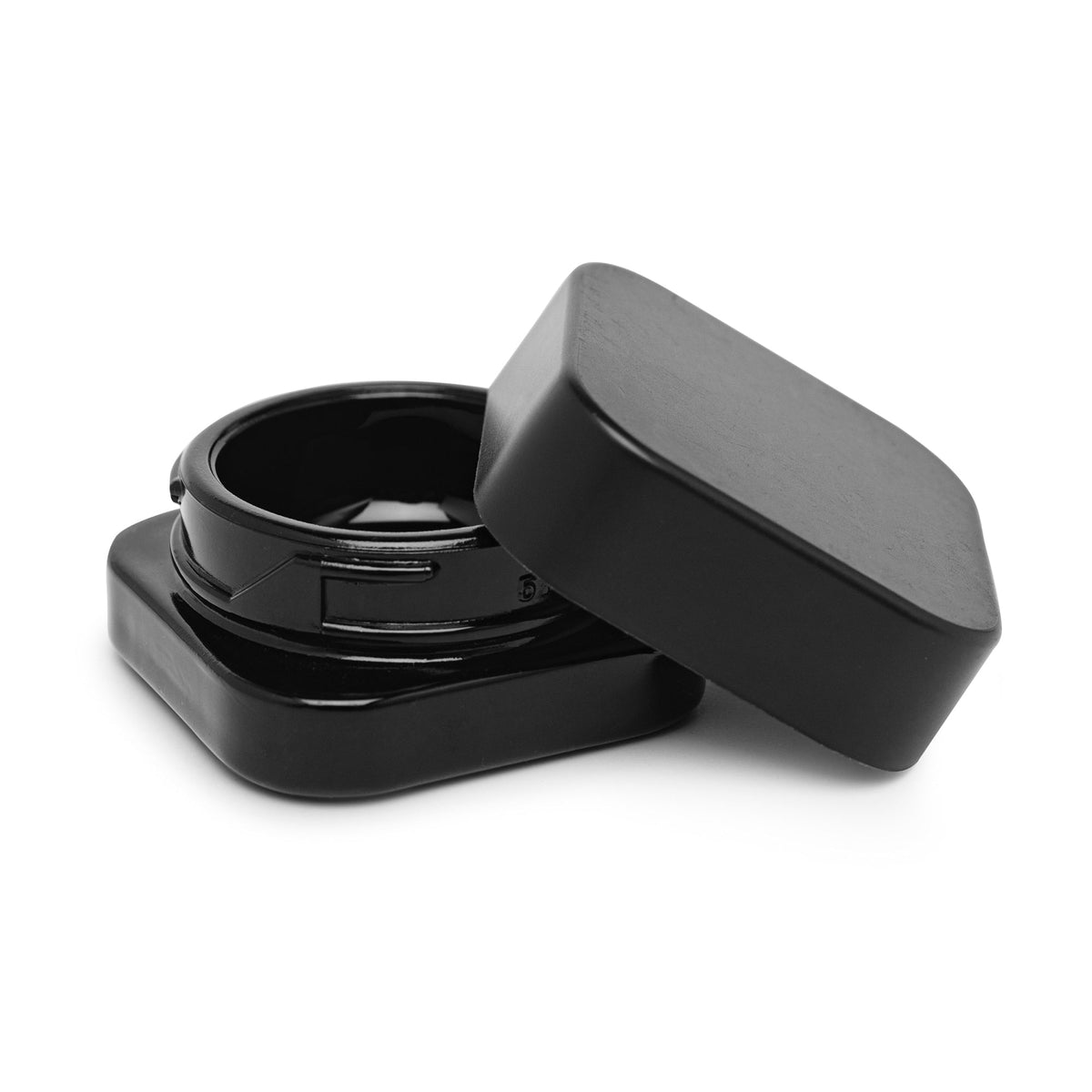 9 ml Cube Glass Jars | Shoulderless Screw Top Jars w/ Child Resistant Lid (Black Glass, Black Lid)