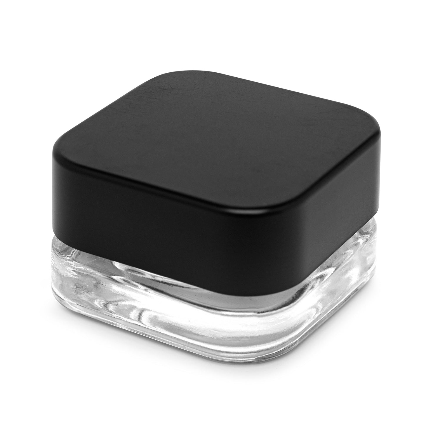 5ml Cube Glass Shoulderless Screw Top Jars w/ Child Resistant Lid (Clear Glass, Black Lid) | 100pc Carton