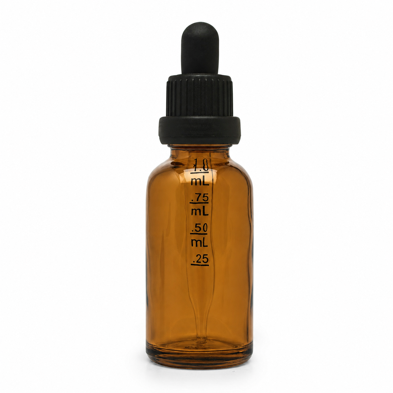 30ml Glass Dropper Bottles w/Measurement & Tamper Proof Lid | Amber Bottle & Black Cap | 120pc Carton