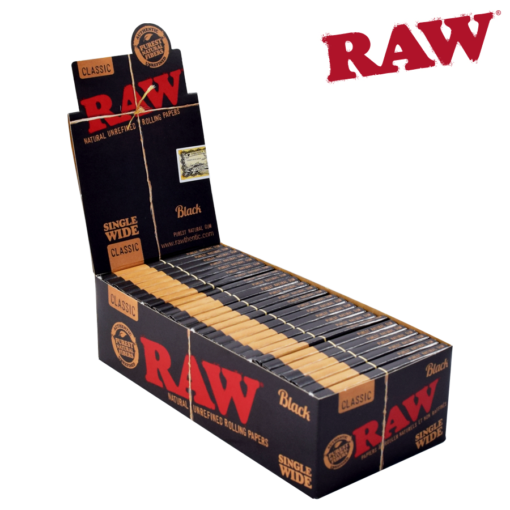 RAW Black Single Wide Double Window Rolling Papers | 25 Pack Box