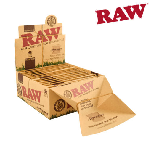 RAW Organic Artesano Papers | Size: King Size Slim | w/ Tray, Papers, Tips | 15 Pack Box