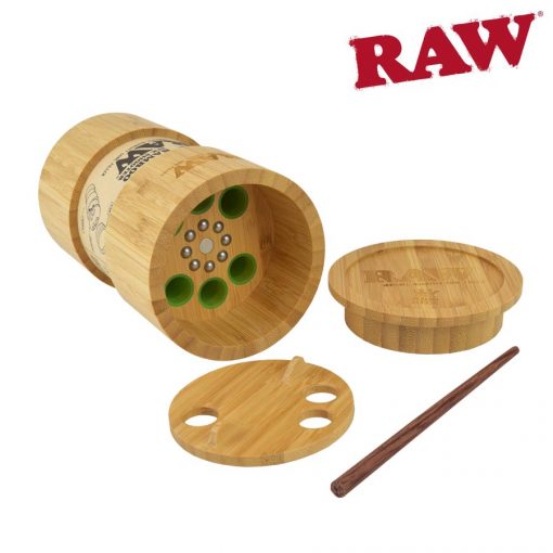 RAW Bamboo Six Shooter Cone Filler on Wooden Surface
