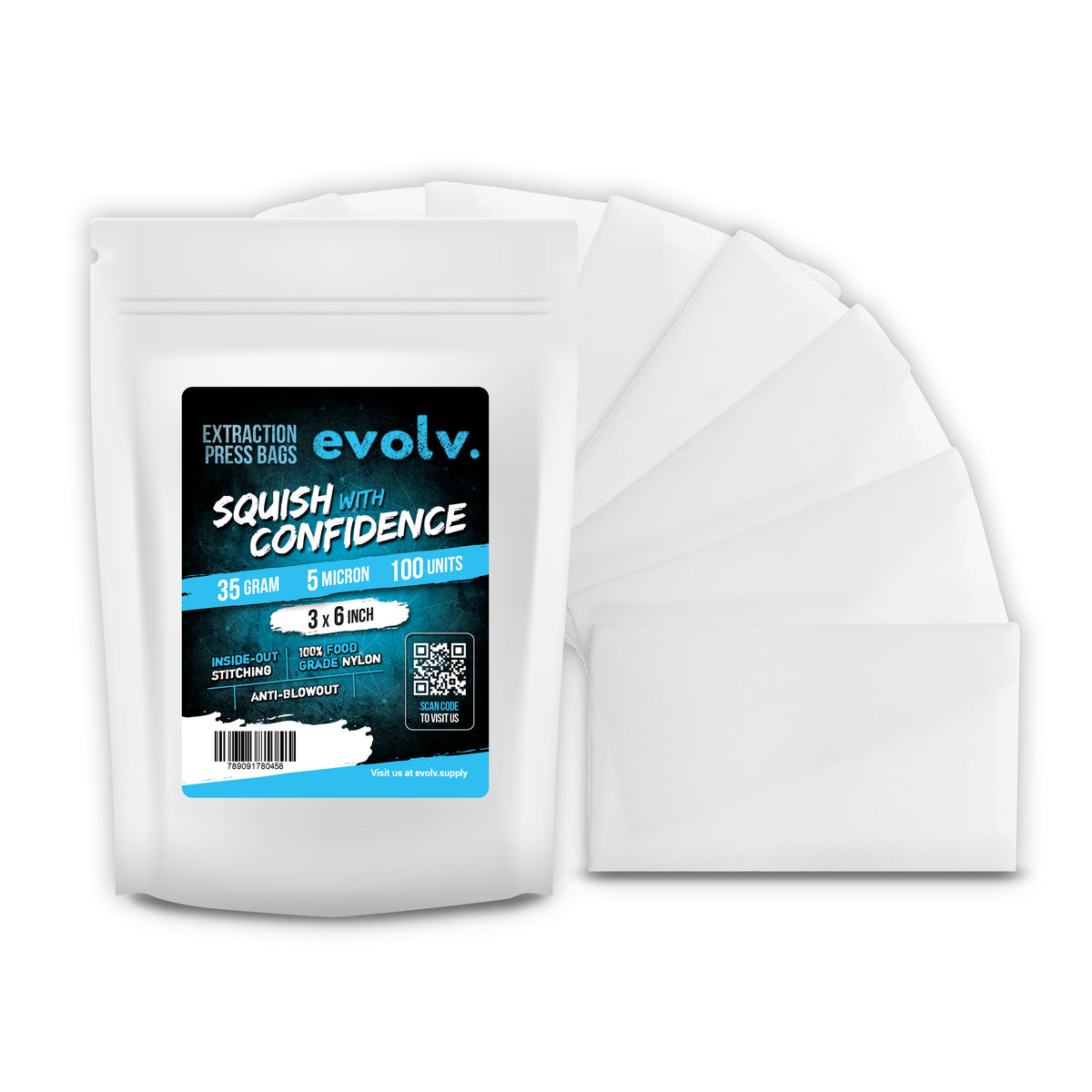 EVOLV Rosin Press Bags | 3" x 6" | 5u Micron | 100pc Pack