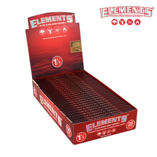 Elements Red Slow Burning Rolling Papers | 1 1/4 Size | 25 Pack Box