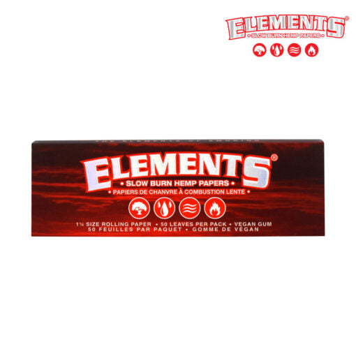 Elements Red Slow Burning Rolling Papers | 1 1/4 Size | 25 Pack Box