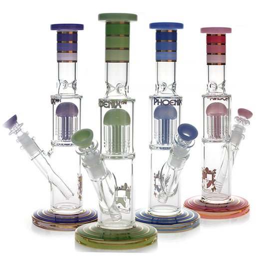 12" Straight Base Glass Water Pipe Bong w/ 8 Arm Perc | PhoenixStar Glass | Multiple Colours