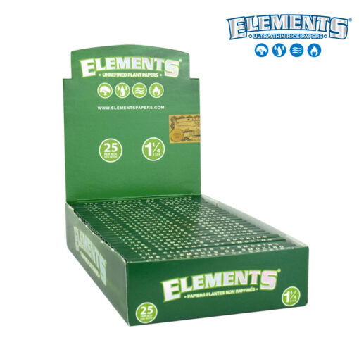 Elements Green Rolling Papers | 1 1/4 Size | 25 Pack Box