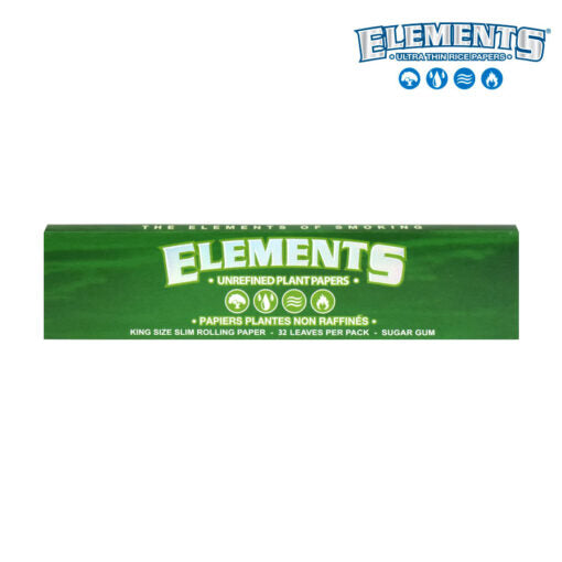 Elements Green Rolling Papers | King Size Slim | 50 Pack Box