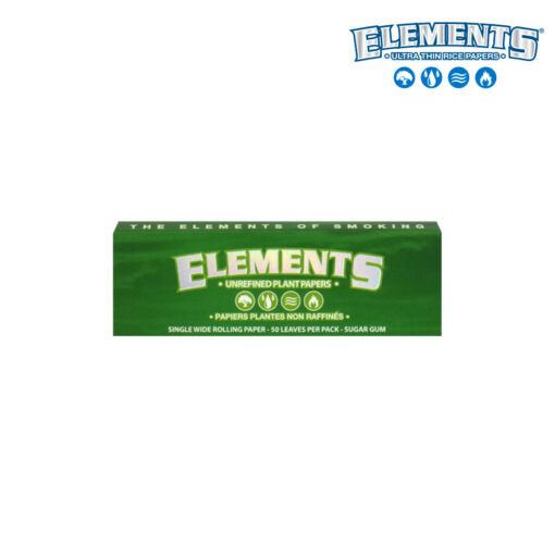 Elements Green Rolling Papers | Single Wide | 50 Pack Box