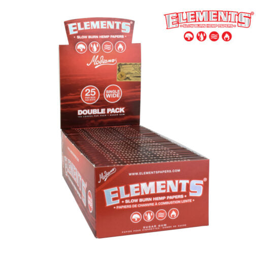 Elements Red Slow Burning Rolling Papers | Size: Single Wide Double Window | 25 Pack Box
