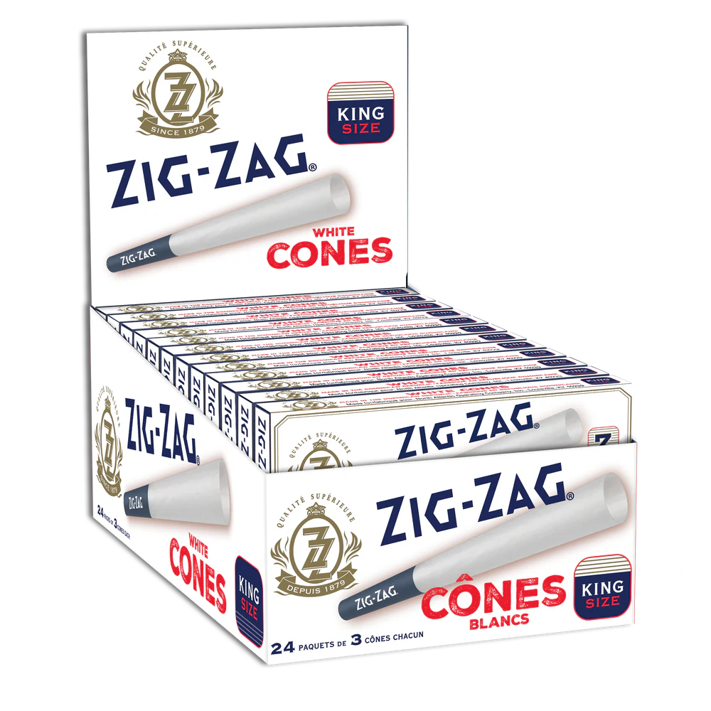 Zig Zag | Pre-Rolled White King Size Cones | 3 Cone Retail Packs | 24 Pack Box