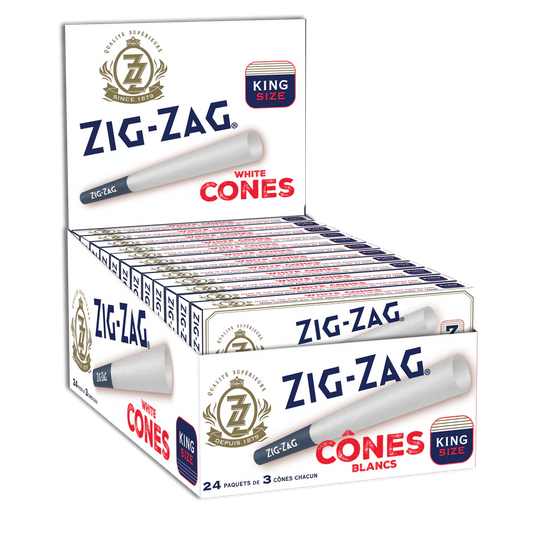 Zig Zag | Pre-Rolled White King Size Cones | 3 Cone Retail Packs | 24 Pack Box