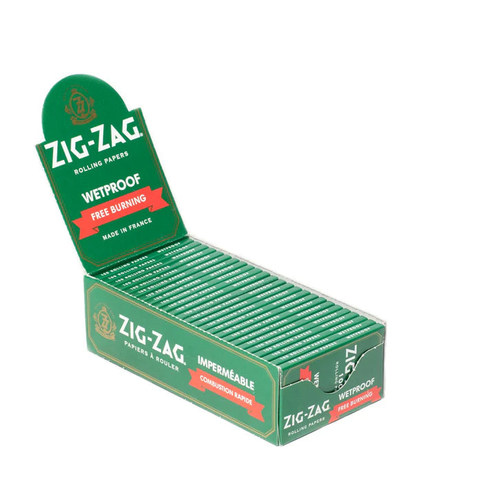 Zig Zag Green Kutcorners Wetproof Free Burning Rolling Papers | Size: Single Wide Double Window | 25 Pack Box
